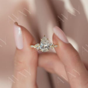 2.5CT Pear Lab Grown Diamond Hidden Halo Engagement Ring: Silver, Gold, or Platinum
