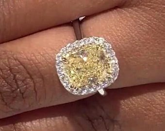 Cushion Cut 3.30ctw Fancy Yellow Lab Grown Diamond Engagement Ring
