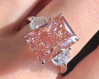 IGI Certified 3.00ct Radiant Cut Pink Lab Grown Diamond Ring - Silver or Gold
