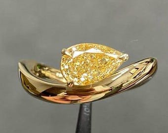 Pear 1.00ct Fancy Brownish Yellow Lab Grown Diamond Engagement Ring - IGI Certified
