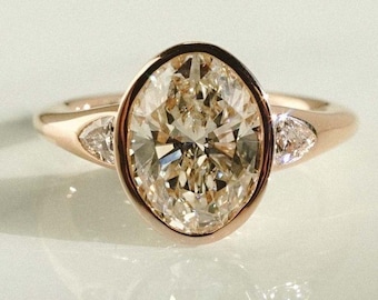 Oval 3ct Lab Grown Diamond Full Bezel Engagement Ring Gifts for Girlfriend Forever Classic Ring Best Proposal Ring IGI Certified