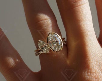 Anillo de compromiso Duet Oval de 2 cts con diamantes cultivados en laboratorio Toi et Moi, anillo de bodas clásico, anillo de regalo Bridsmade, anillo de aniversario con certificación IGI