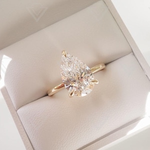 Pear 5ct Lab Grown Diamond Solitaire Engagement Ring Wedding Ring For Her Ideal Bridal Ring Proposal Ring For Girlfriend IGI Certified