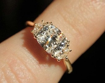 Anillo de compromiso con diamantes cultivados en laboratorio de talla cojín (2 cts) – Alianza nupcial con certificación IGI