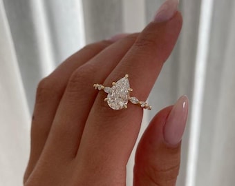 Anillo de compromiso con pavé de diamantes cultivados en laboratorio de 3 quilates en forma de pera, ideal para bodas, aniversarios, esposas y mamás. Certificado por IGI.