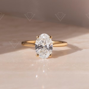 Oval 3.5ct Lab Grown Diamond Solitaire Engagement Ring Simple Diamond Ring Gift for Mom Unique Bridal Ring IGI Certified