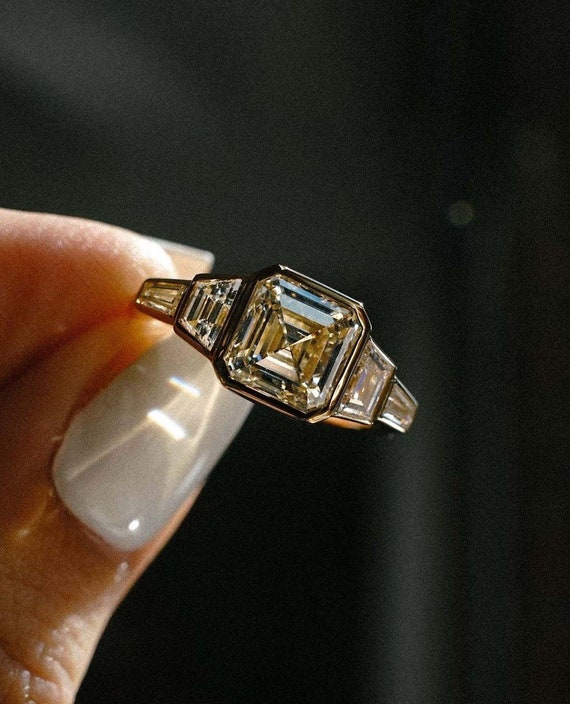 Asscher 3.0tcw Lab Diamond Ring | Full Bezel Setting | Five Stone | Forever Ring Wedding Ring Side Stone Ring IGI Certified