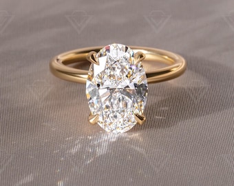 Oval 5ct Lab Grown Diamond Solitaire Hidden Halo Engagement Ring (IGI Certified)