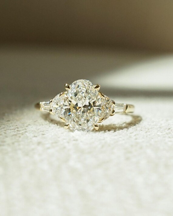 Oval Lab Grown Diamond Engagement Ring, 2.05tcw, IGI Certified, Classic Wedding Band