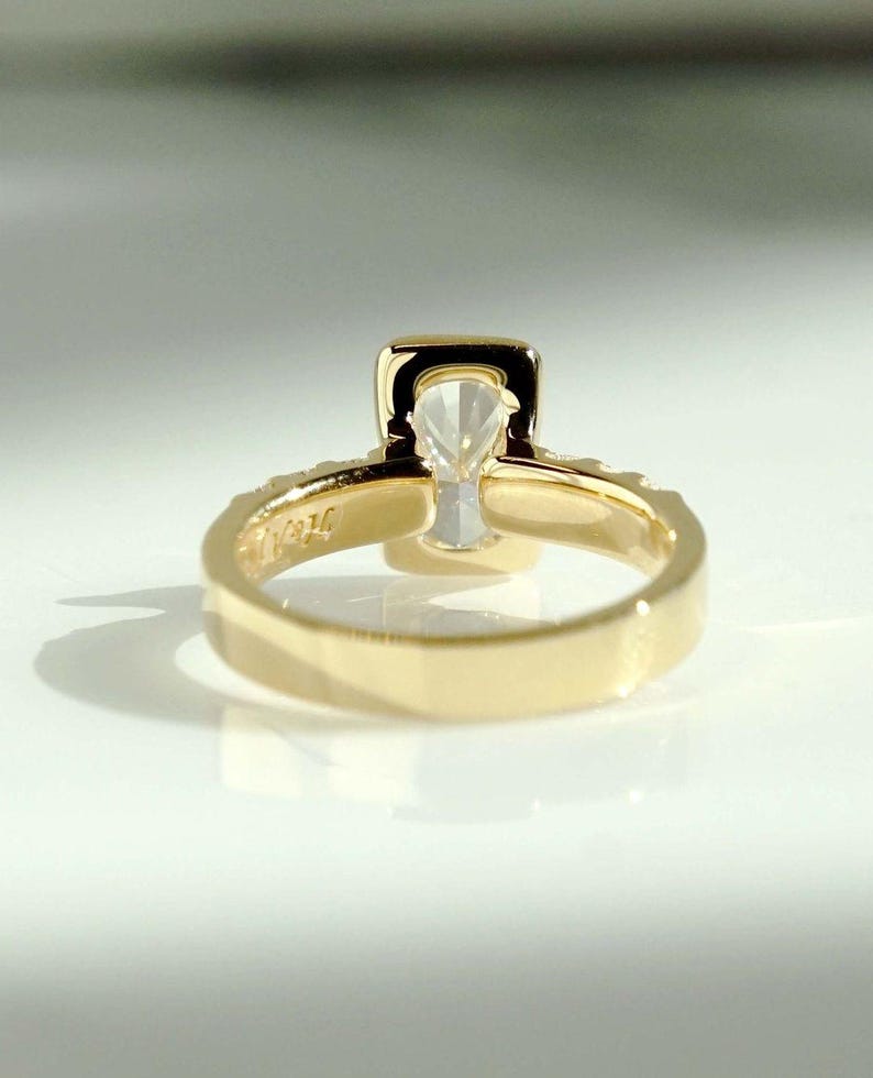 Cushion 2ct lab created diamond solitaire ring with a contemporary half bezel setting and flair shank design. A unique engagement or promise ring for her that also makes a beautiful birthday or anniversary gift—blending minimalist elegance with sustainable brilliance.