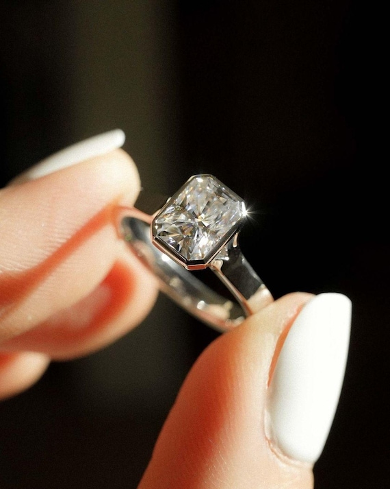 Radiant Lab Grown Diamond Bezel Engagement Ring IGI