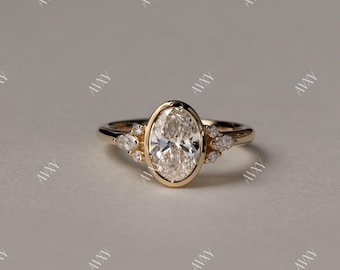 Oval 1.50ct Lab Grown Diamond Soliatire Full Bezel Straight Shank Engagement Ring Forever One Ring Custom Made Ring Solitaire Diamond Ring