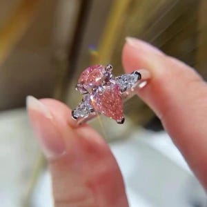 Pear Shape 1.20tcw Fancy Pink Lab Grown Diamond Engagement Ring | Three Stone Ring | 1.00ct Center | IGI Certificate