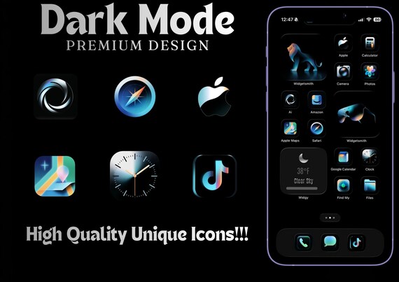 Dark Mode App Icons | Black Minimalist Theme for iPhone & Android