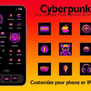 Cyberpunk iOS Theme, iOS Icons, Android Icon Pack, Cyberpunk Set iOS theme Icons, iPhone Icons,Cool Awesome, Cyberpunk theme pack