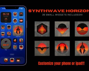 Synthwave Horizons Icon Pack: 80er Jahre Orange Grau Futuristisches Design (iOS, iPad)