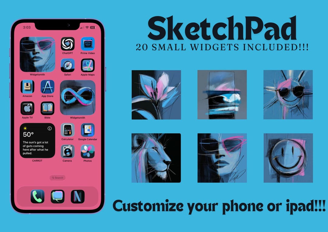 Sketch Hand Drawn App Icon Pack Blue Pink Black Including: App Icons ...