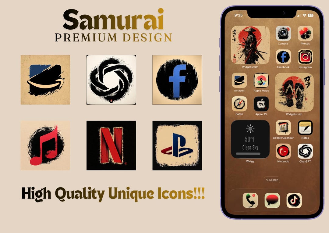 Samurai App Icon Pack Including: Icons, Widgets and Wallpapers. - Etsy