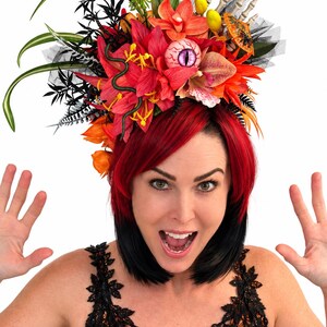 Eye See You: Spooky Tiki Halloween Headpiece | Eyeball, Venus Flytrap, Snake, Spiders (Handmade)
