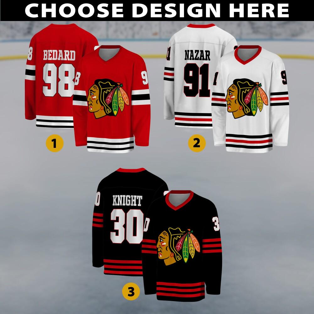 Discover Personalized Chicago Blackhawks Hockey Jersey, Chicago Jersey For Men With Your Team Name, Connor Bedard Fan Hockey Jersey