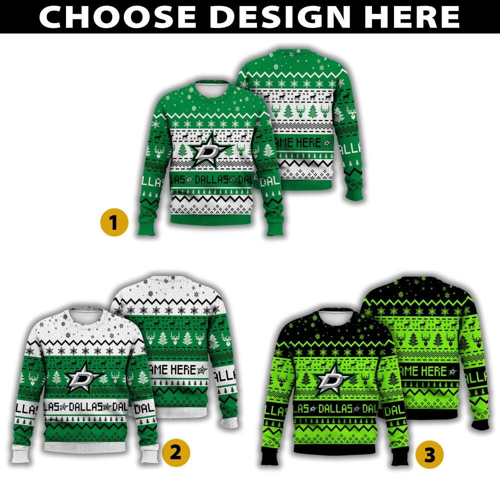 Discover Personalized Dallas Hockey Ugly Sweater Christmas, Ice Hockey Sweater Gift For Fan, Jason Robertson Mikko Rantanen Fan Shirt