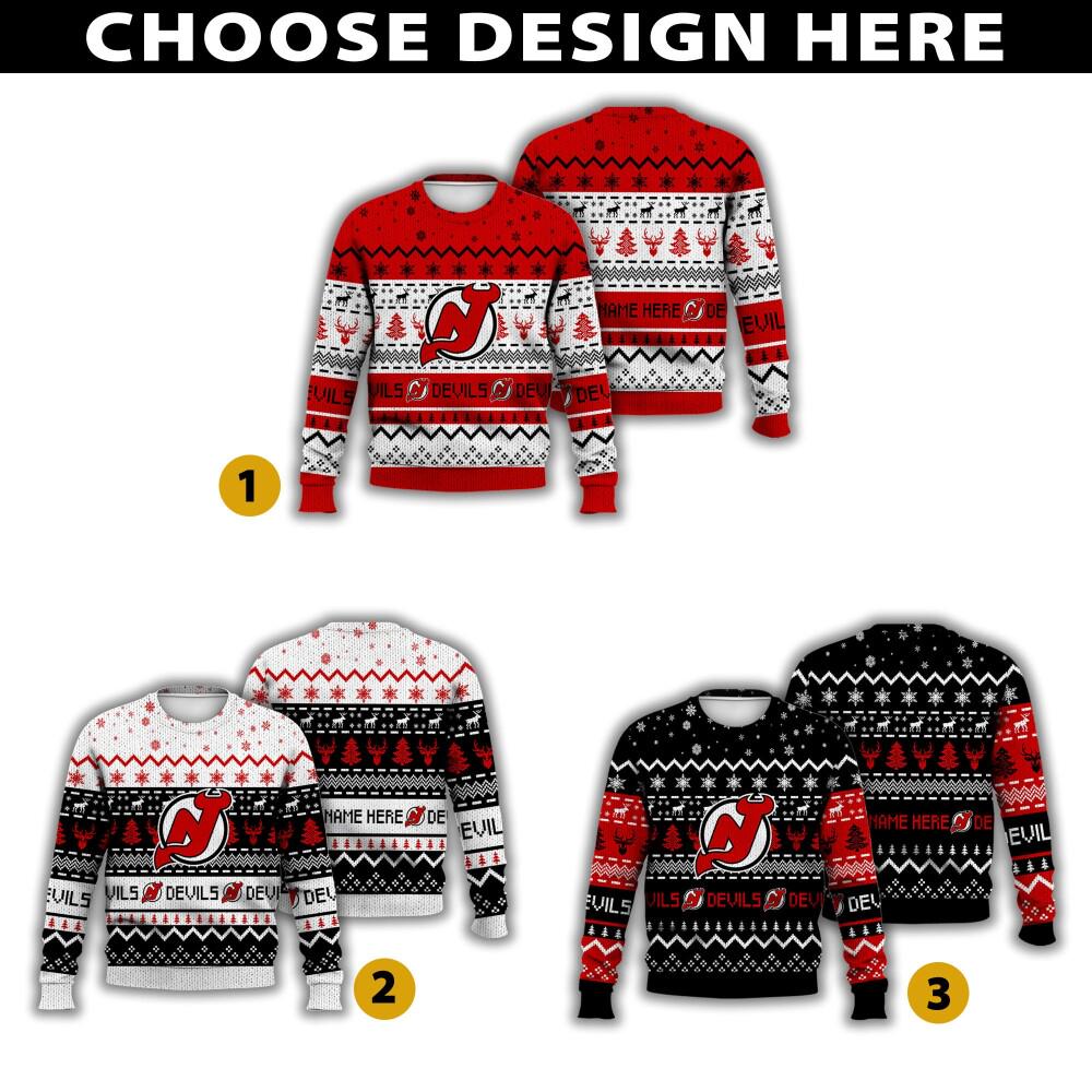 Discover Personalized New Jersey Hockey Ugly Sweater Christmas, Ice Hockey Sweater Gift For Fan, Jack Hughes Luke Hughes Fan Shirt