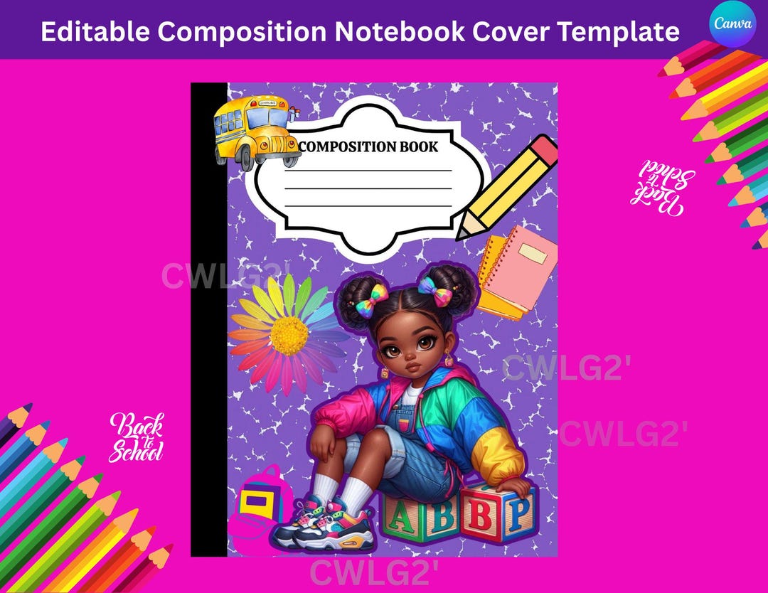 Editable Kids Composition Notebook Cover Template - Etsy