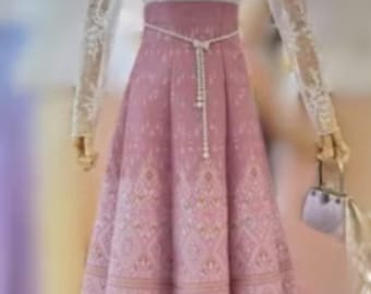 Traditionele Thaise Roze Gedrukte Sarong Corset Rok ALLEEN Geen Top Thaise Gelegenheidskleding Trouwjurk Bruid Bruids Bruidsmeisje