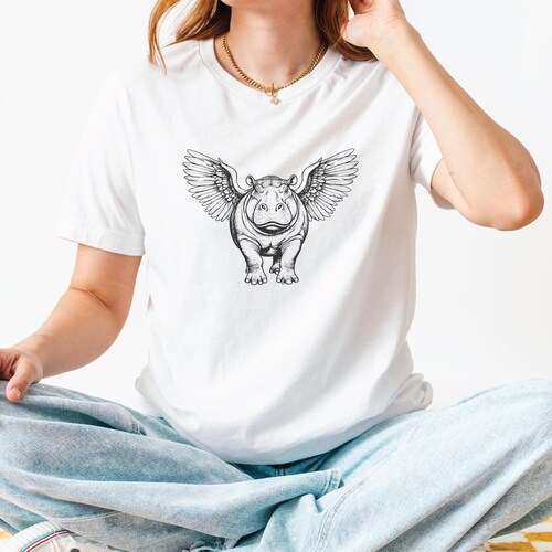 T-shirt hippopotame volant : t-shirt graphique animal amusant, haut unisexe original