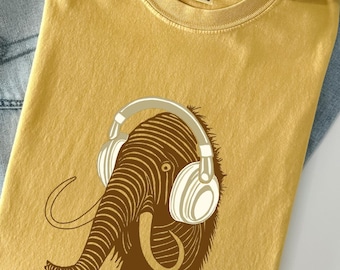 Funny Dinosaur Woolly Mammoth Music T-Shirt: Prehistoric Animal Lover Tee, Quirky Gift