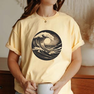 Japanese Wave T-Shirt: Ocean Surf Art, Seaside Sunset Top
