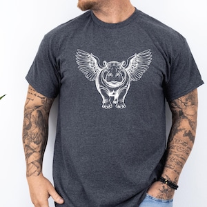 Flying Hippo T-Shirt: Funny Animal Graphic Tee, Quirky Unisex Top