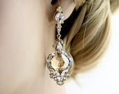 Golden Crystal Bridal Earrings, Wedding Earrings for Bride, Golden Shadow Rhinestone, Champagne Jewelry,  Evening & Formal Wear ESTELLA