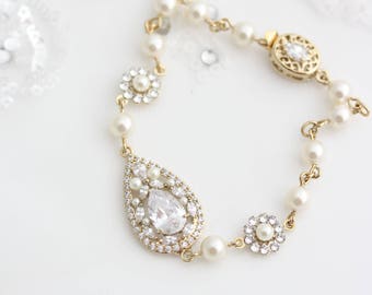 Wedding Pearl Necklace Vine Leaf Gold Bridal Necklet Swarovski | Etsy