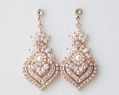 Rose Gold Earrings Bridal Earrings Rose Gold Crystal Earrings Pearl Wedding Earrings Vintage Wedding Jewelry EVIE DROP