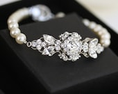 Pearl Bridal Bracelet Wedding Jewelry Swarovski Crystal Bracelet Handmade Vintage style Art Deco Bridal Gift for Bridesmaids KATRINA PEARL