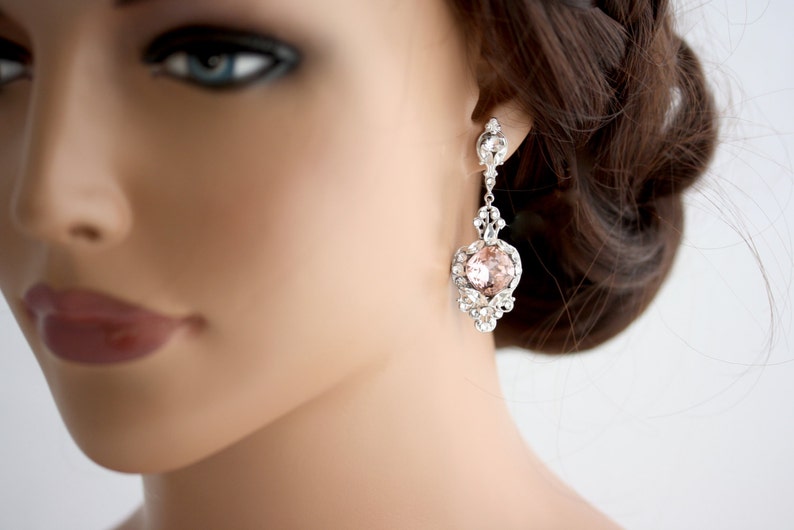 Blush Pink Wedding Earrings Crystal Bridal Earrings Vintage Etsy