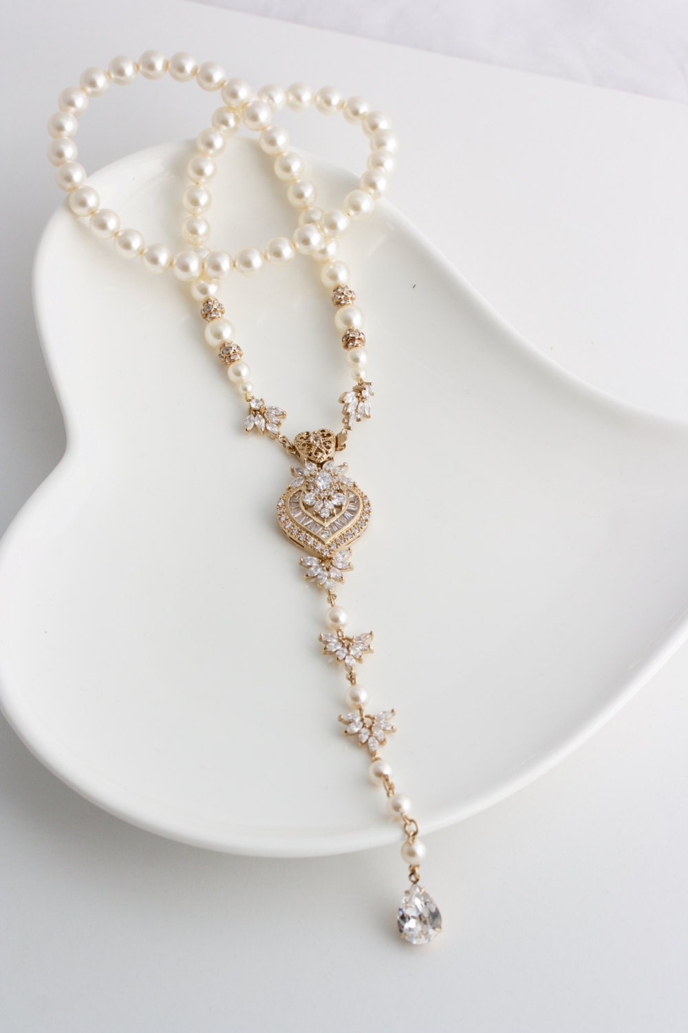 Wedding Jewelry Gold Backdrop Necklace Long Back Drop Bridal | Etsy