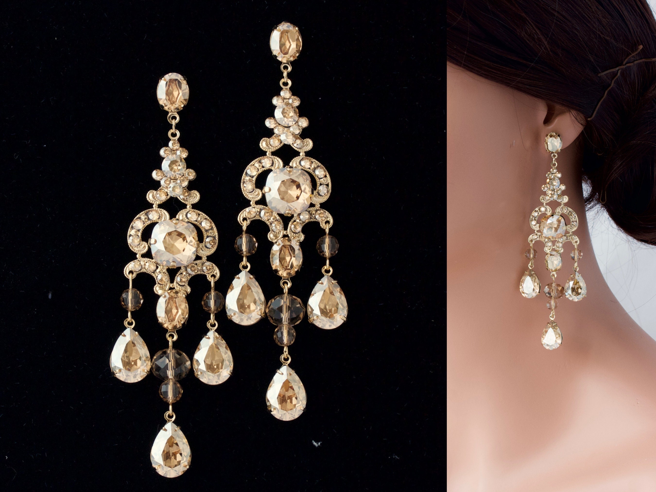 Statement Chandelier Earrings Wedding Earrings Golden Shadow Etsy