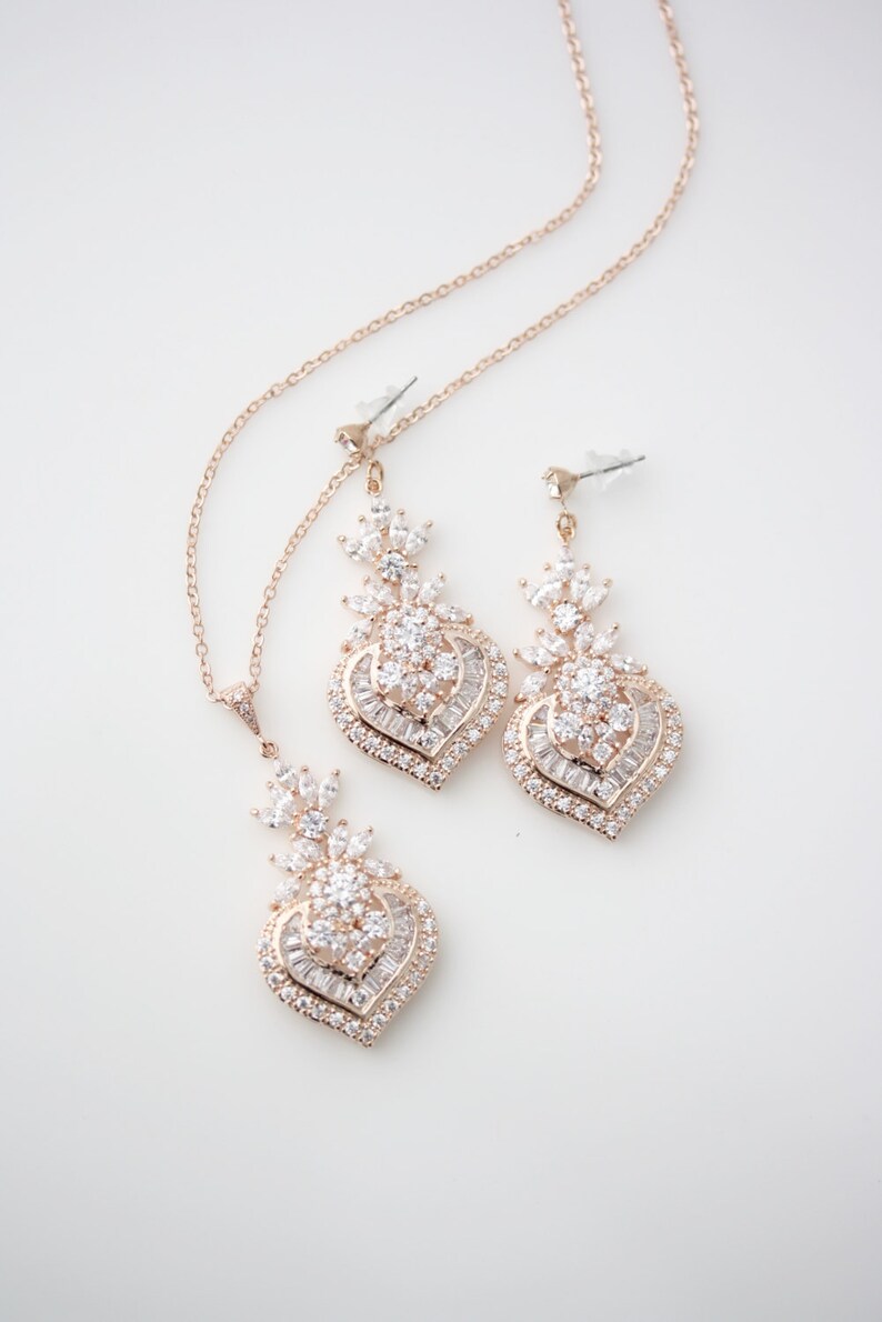 Wedding Jewelry Bridal Jewelry Set Rose Gold Crystal Necklace Crystal Earrings Necklace Wedding Earrings Wedding necklace EVIE Jewelry Set
