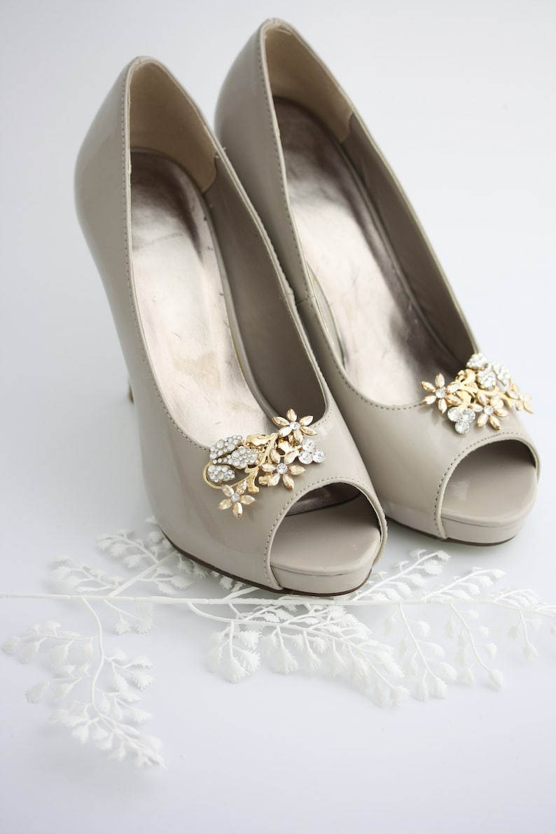 Gold Wedding Shoe Clips Crystal Shoe Clips Rhinestone Shoe Etsy