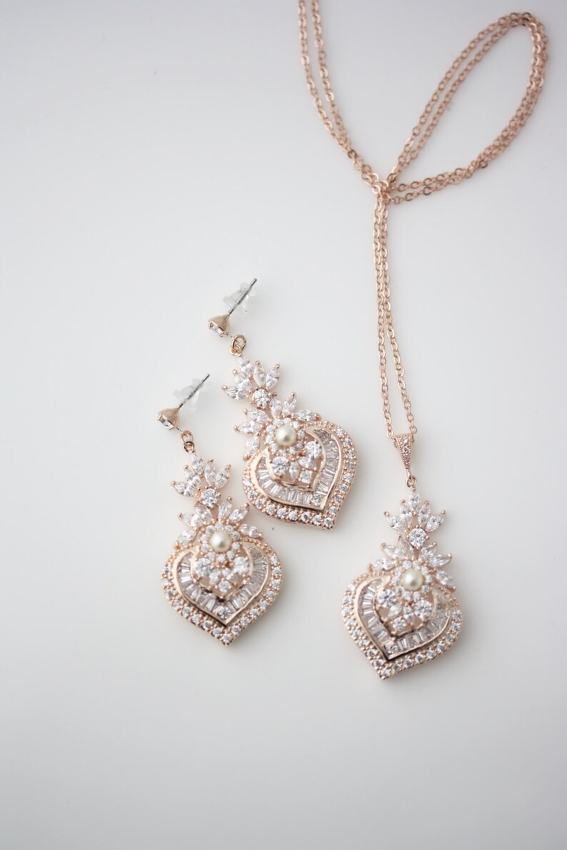 Wedding Jewelry Bridal Jewelry Set Rose Gold Crystal Necklace Crystal Earrings Necklace Wedding Earrings Wedding necklace EVIE Jewelry Set