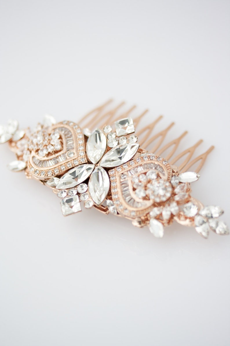 Wedding Hair Accessories Rose Gold Hair Comb Crystal Bridal Etsy