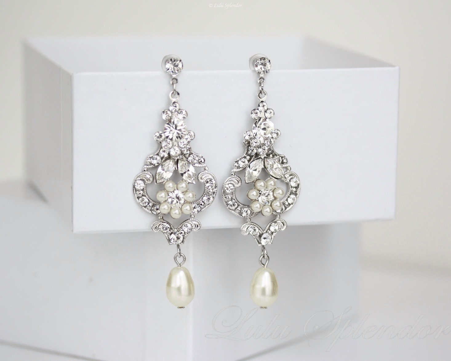 Wedding Chandelier Earrings Ivory Pearl Dangle Earrings Etsy
