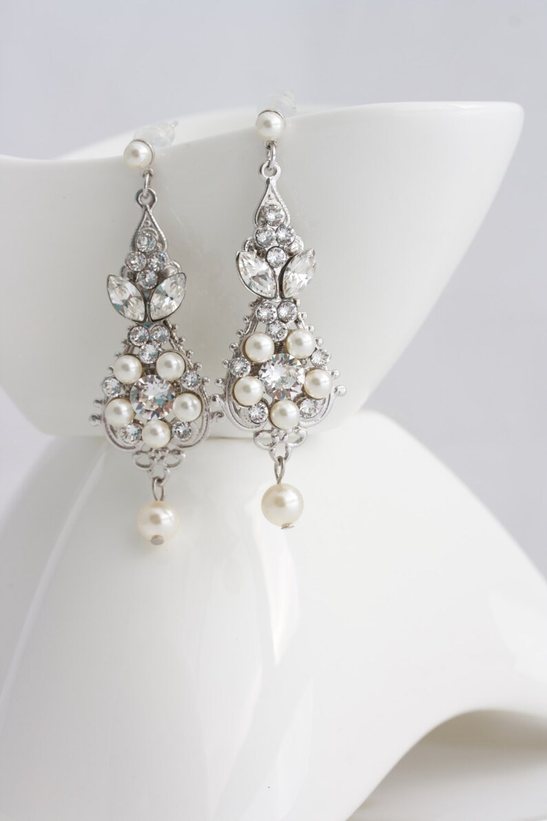 Pearl and Crystal Wedding Earrings Vintage Bridal Earrings | Etsy