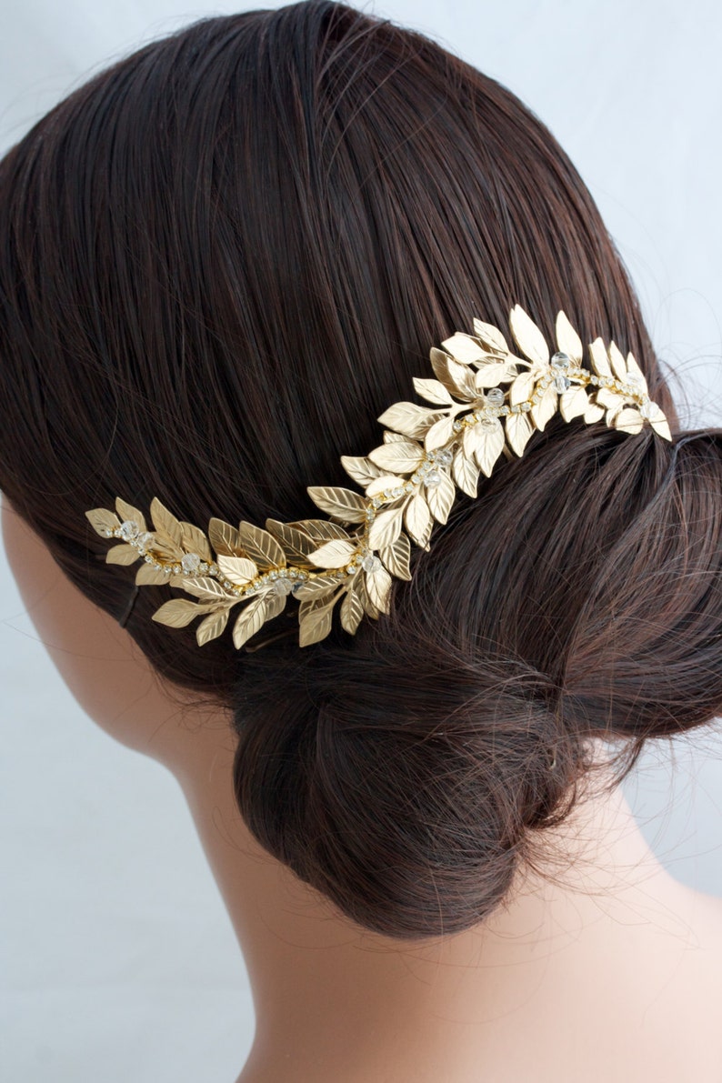 Grecian Headpiece Wedding Hair comb Gold Leaf Hair Vine Matt Etsy