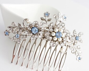 Wedding Hair Comb Light Sapphire Blue Bridal Hair Accessories Something Blue Flower Wedding Comb SABINE Choose your Blue