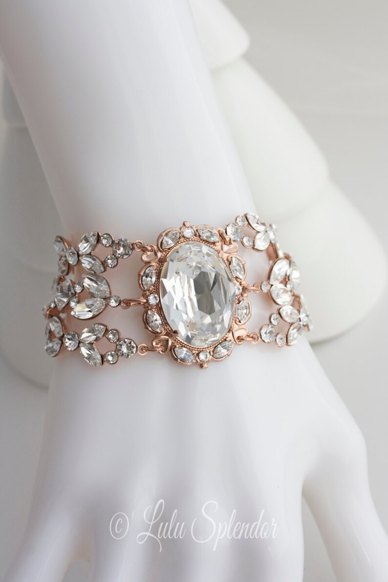 Rose Gold Crystal Bracelet Statement Bridal Bracelet Rose Gold Etsy