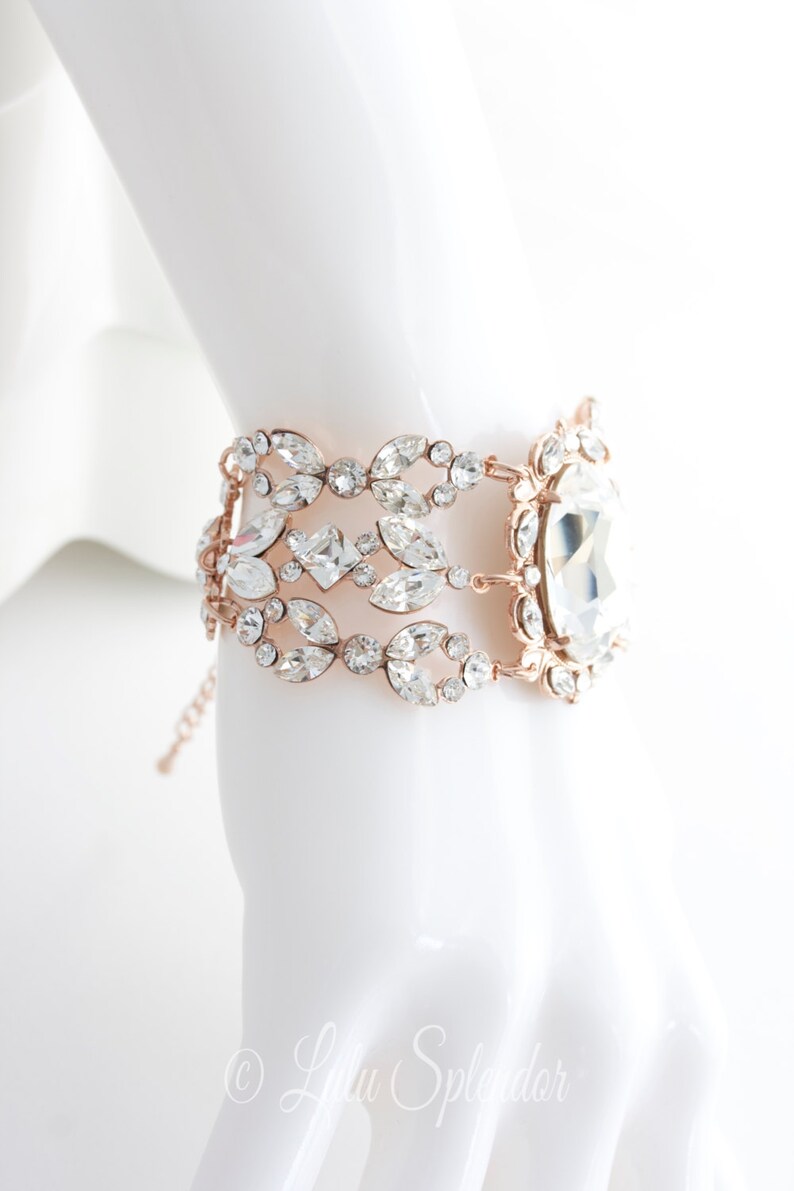 Rose Gold Crystal Bracelet Statement Bridal Bracelet Rose Gold Etsy