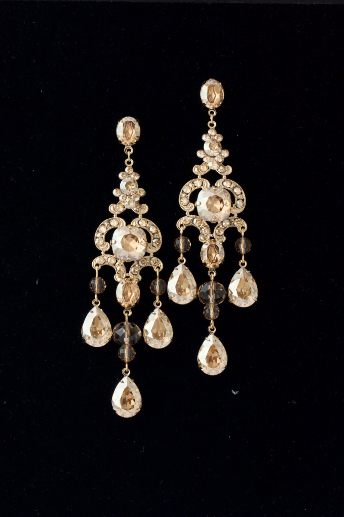 Statement Chandelier Earrings Wedding Earrings Golden Shadow Etsy